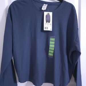 ⚡️ RBX Women's Jacquard Texture Long Sleeve Top with Side Tulip Hem -French Navy